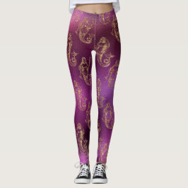 Leggings Patrón De Sirena Púrpura Y Oro