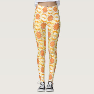 Leggings Patrón de sol amarillo marrón por todas partes