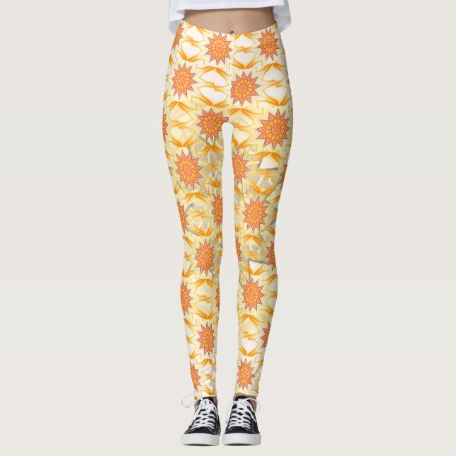 Leggings Patrón de sol amarillo marrón por todas partes (Anverso)