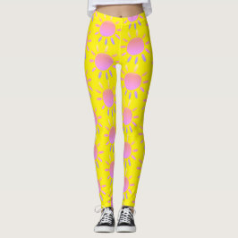Leggings Patrón de sol rosa abstracto y colorido sobre amar