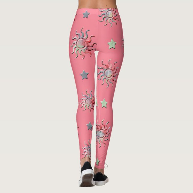 Leggings Patrón de sol rosa y estrellas (Reverso)