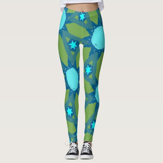 Leggings Patrón de sol verde azulado (Anverso)
