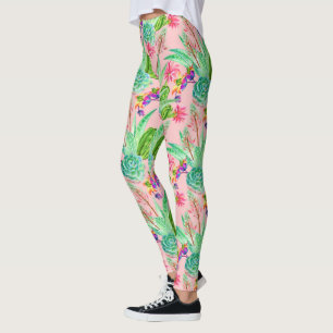 Leggings Patrón de suculentos de acuarela floreciente 2