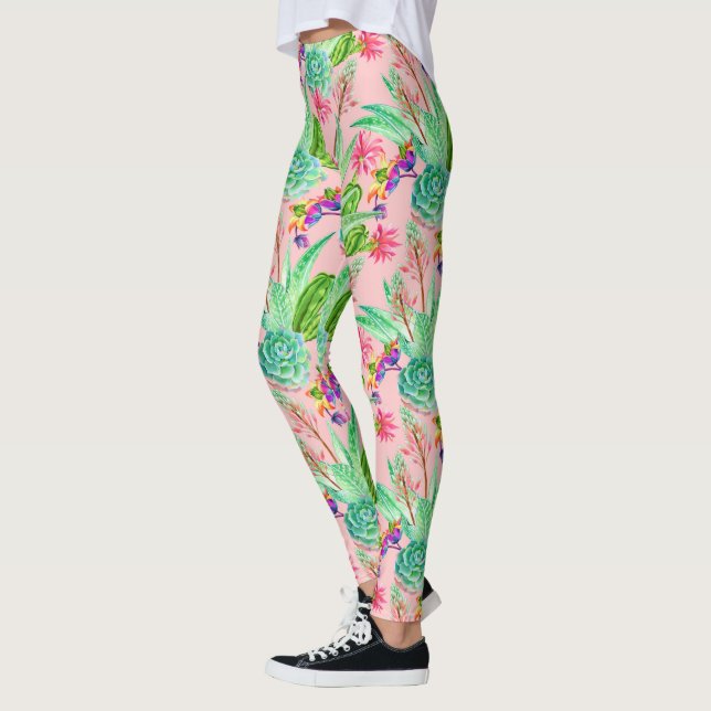 Leggings Patrón de suculentos de acuarela floreciente 2 (Izquierda)