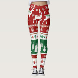 Leggings Patrón de sudadera de Navidades rojos brillantes