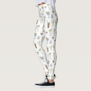 Leggings Patrón De Sundae De Helado Blanco