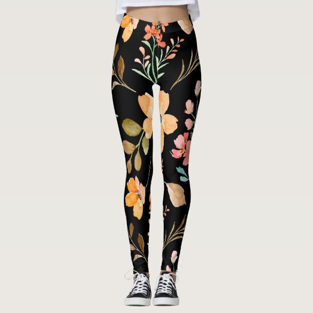 Leggings Patrón de superficie floral - Primavera de acuarel (Anverso)