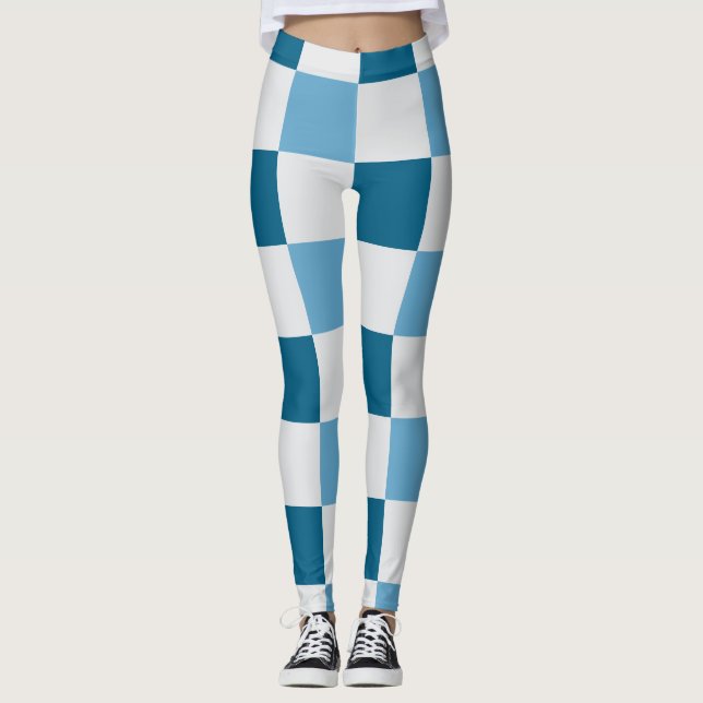 Leggings Patrón De Tablero Blanco Y Azul (Anverso)