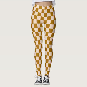 Leggings Patrón de tablero de ajedrez marrón y beige