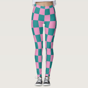 Leggings Patrón de tablero de ajedrez rosa y verde