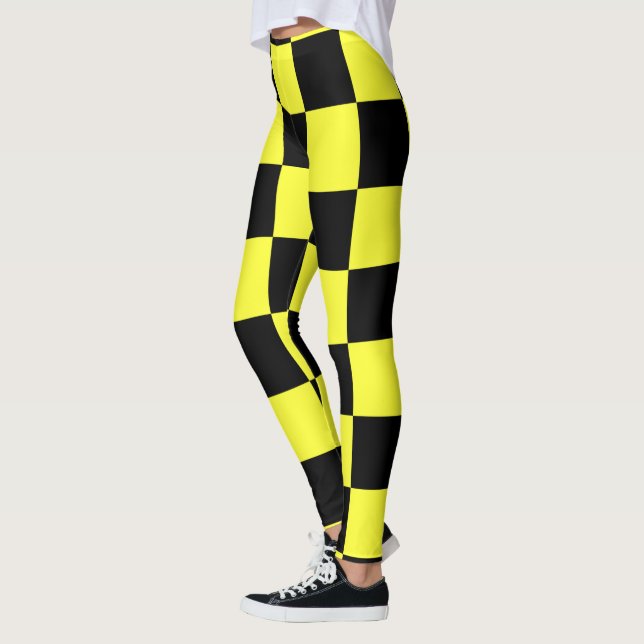 Leggings Patrón de tablero de cheques amarillo negro y oscu (Izquierda)