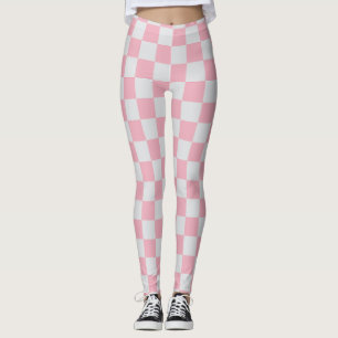 Leggings Patrón de tablero de cheques rosados + grises