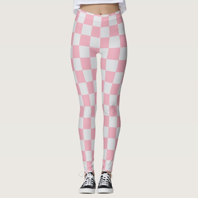Leggings Patrón de tablero de cheques rosados + grises (Anverso)