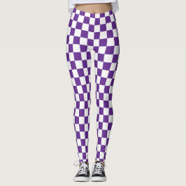 Leggings patrón de tablero de verificación morado y blanco