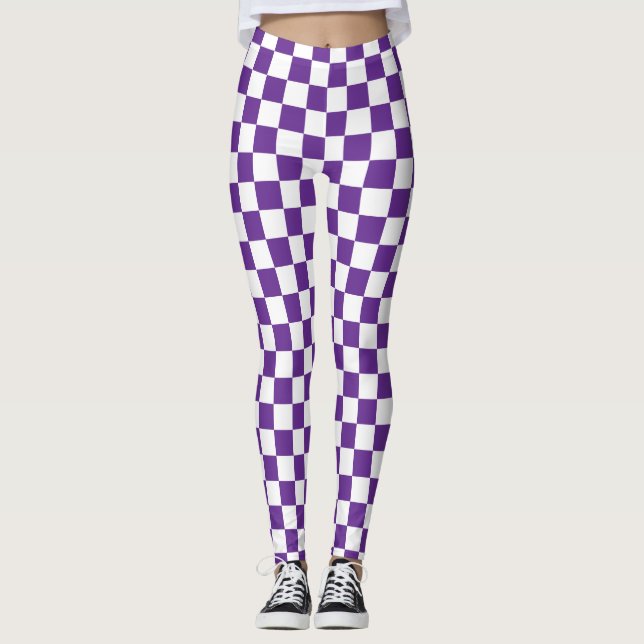 Leggings patrón de tablero de verificación morado y blanco (Anverso)