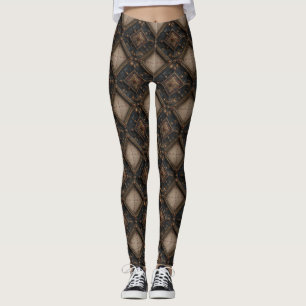Leggings Patrón de talla de madera gótica (1)