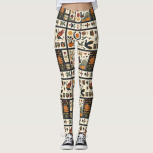 Leggings Patrón de tallo otoñal de arte popular   Cosecha R