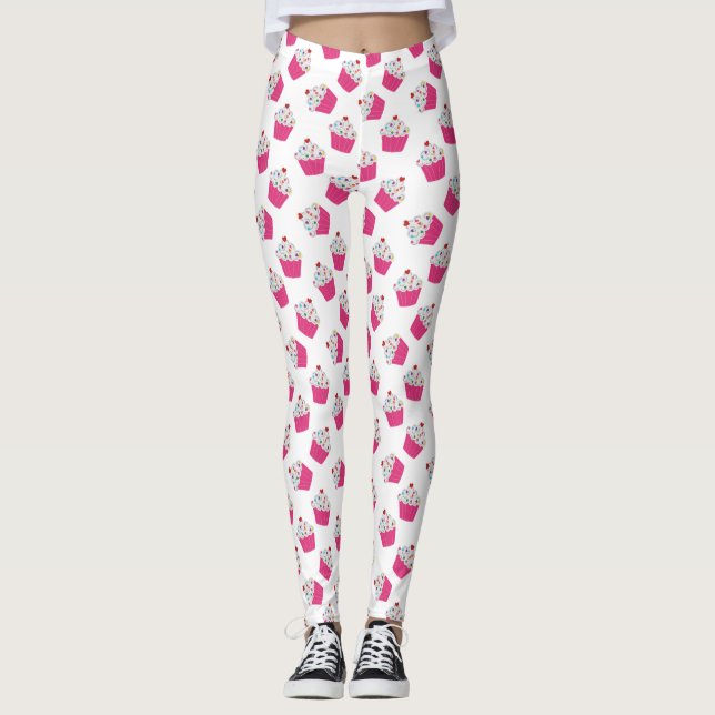 Leggings Patrón de tarta de corazón rosado (Anverso)