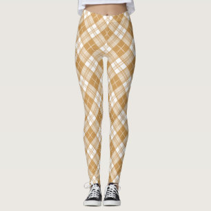 Leggings Patrón de Tartán Blanco Marrón yxm0uat9