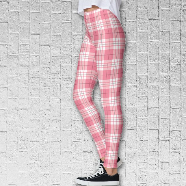 Leggings Patrón de tartán blanco rosado rojo verano (Subido por el creador)