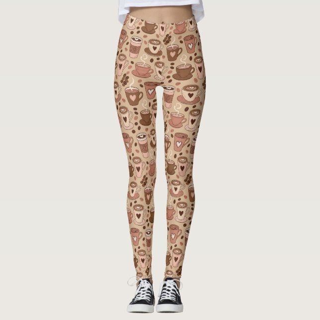 Leggings Patrón de taza de café acogedor (1) (Anverso)