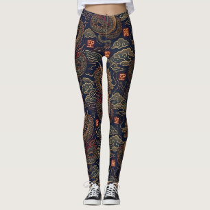 Leggings Patrón de tecnología neón de dragón japonés cyberp