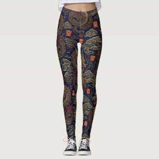 Leggings Patrón de tecnología neón de dragón japonés cyberp