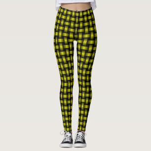Leggings Patrón de tejido negro amarillo