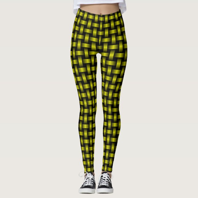 Leggings Patrón de tejido negro amarillo (Anverso)