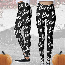 Leggings Patrón de texto en blanco y negro de Halloween