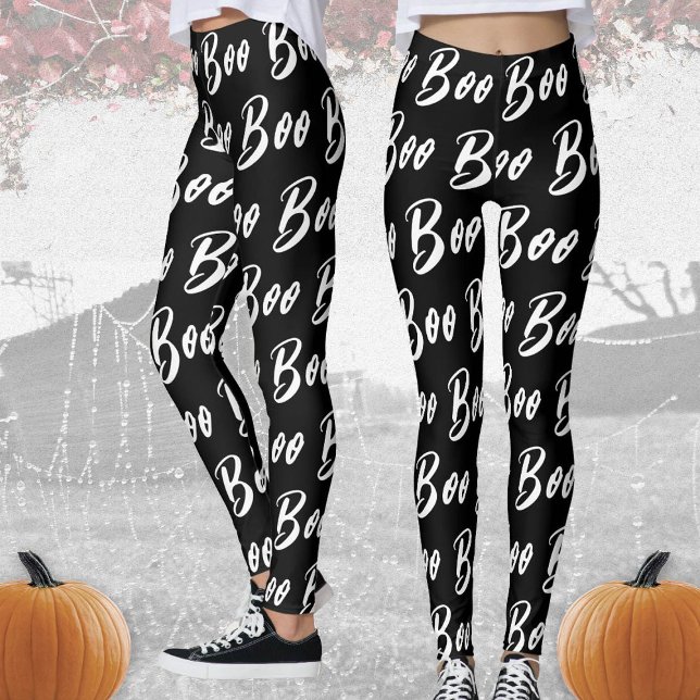 Leggings Patrón de texto en blanco y negro de Halloween (Subido por el creador)