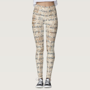 Leggings Patrón de texto moderno retro rústico beige y marr