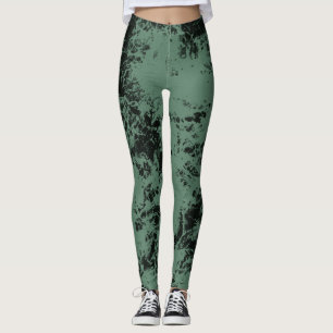 Leggings Patrón de textura de mármol en negro y verde