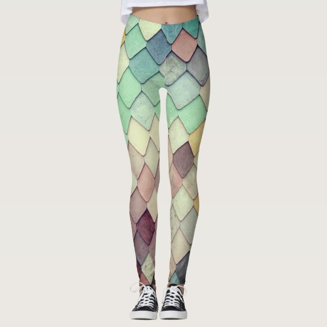 Leggings Patrón de textura de mosaicos únicos y coloridos (Anverso)