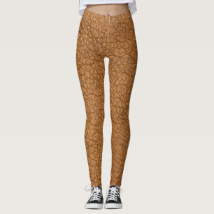 Leggings Patrón de textura falsa de cuero marrón Pants de y