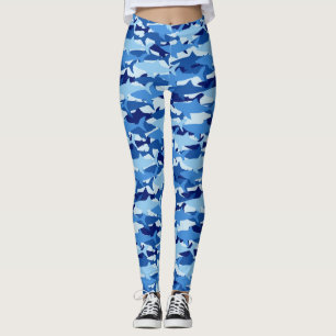 Leggings Patrón de tiburón azul