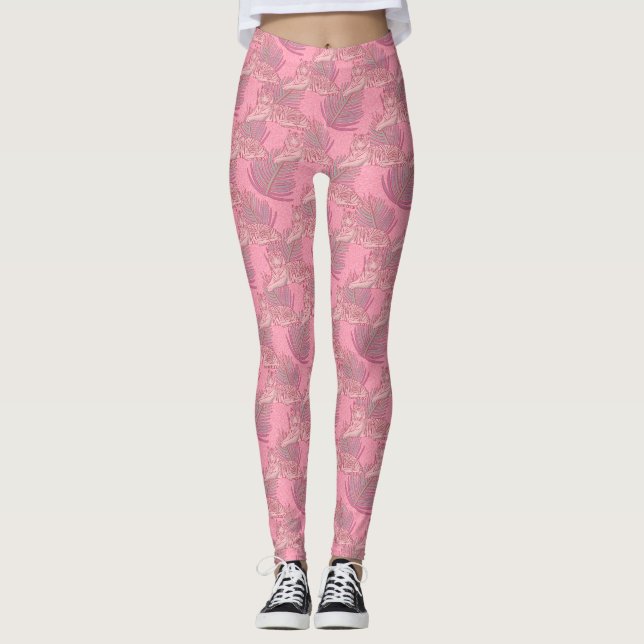 Leggings Patrón de tigre de jungla rosa (Anverso)