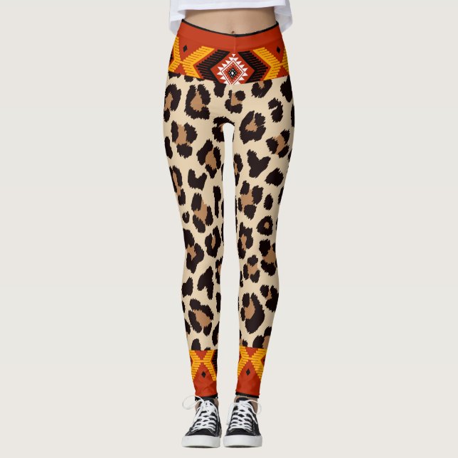 Leggings Patrón de tigre de mezcla beige Capri (Anverso)