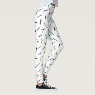 Leggings Patrón de tijeras y combs - Turquesa blanco negro
