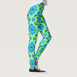 Leggings Patrón de tinte azul cobalto y verde limón