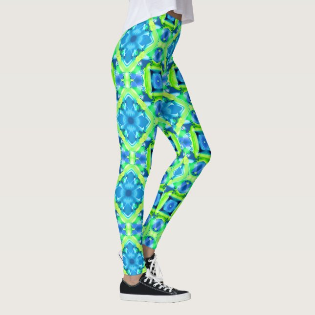 Leggings Patrón de tinte azul cobalto y verde limón (Derecha)