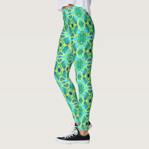 Leggings Patrón de tinte de cola azul cobalto y amarillo