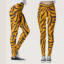 Leggings Patrón de tiras de tigre en negrita en Naranja y n