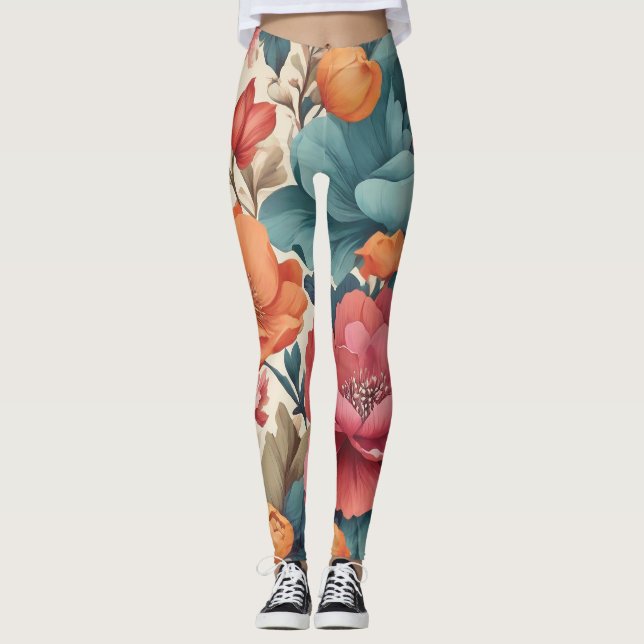 Leggings Patrón de todas las legumbres de impresión Florals (Anverso)