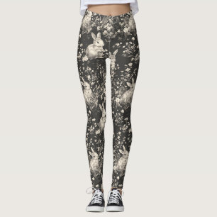 Leggings Patrón de Toile de Conejo Negro Grandmillennial