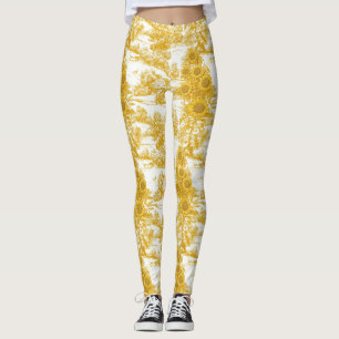 Leggings Patrón de Toile de Girasol Country Francés Dorado