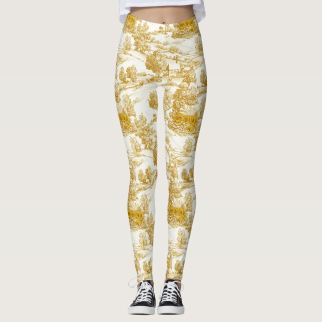Leggings Patrón de Toile de Hogar Girasol Dorado Rústico (Anverso)