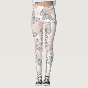 Leggings Patrón de toile de mariposa botánica vintage (5)
