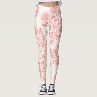 Leggings Patrón de toile floral de coral vintage | Elegante