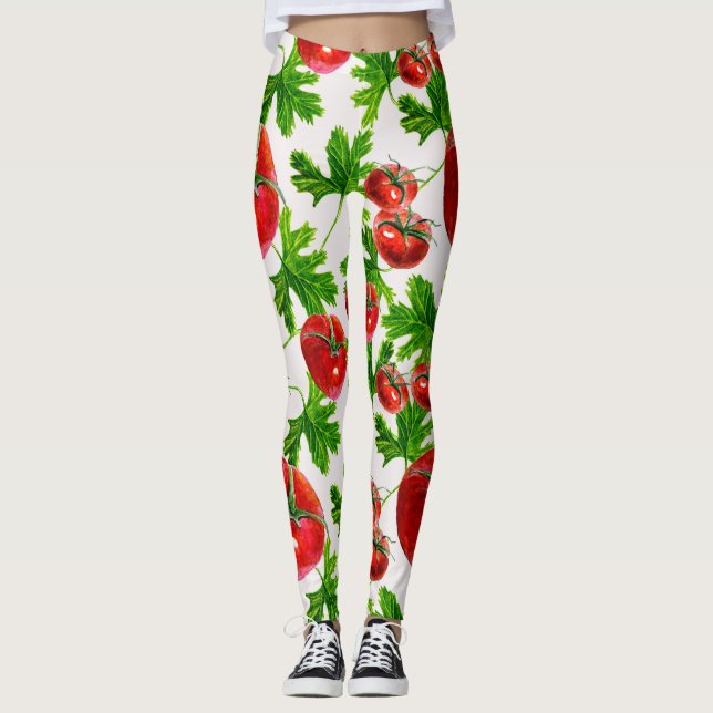 Leggings Patrón de tomate con hojas (Anverso)